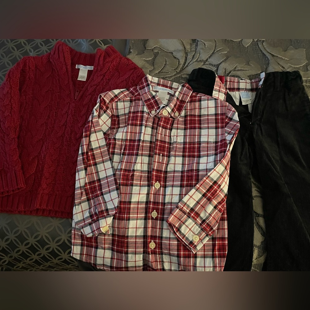 JANIE & JACK Boys Sweater/Shirt/Pants Holiday Set *worn once*
